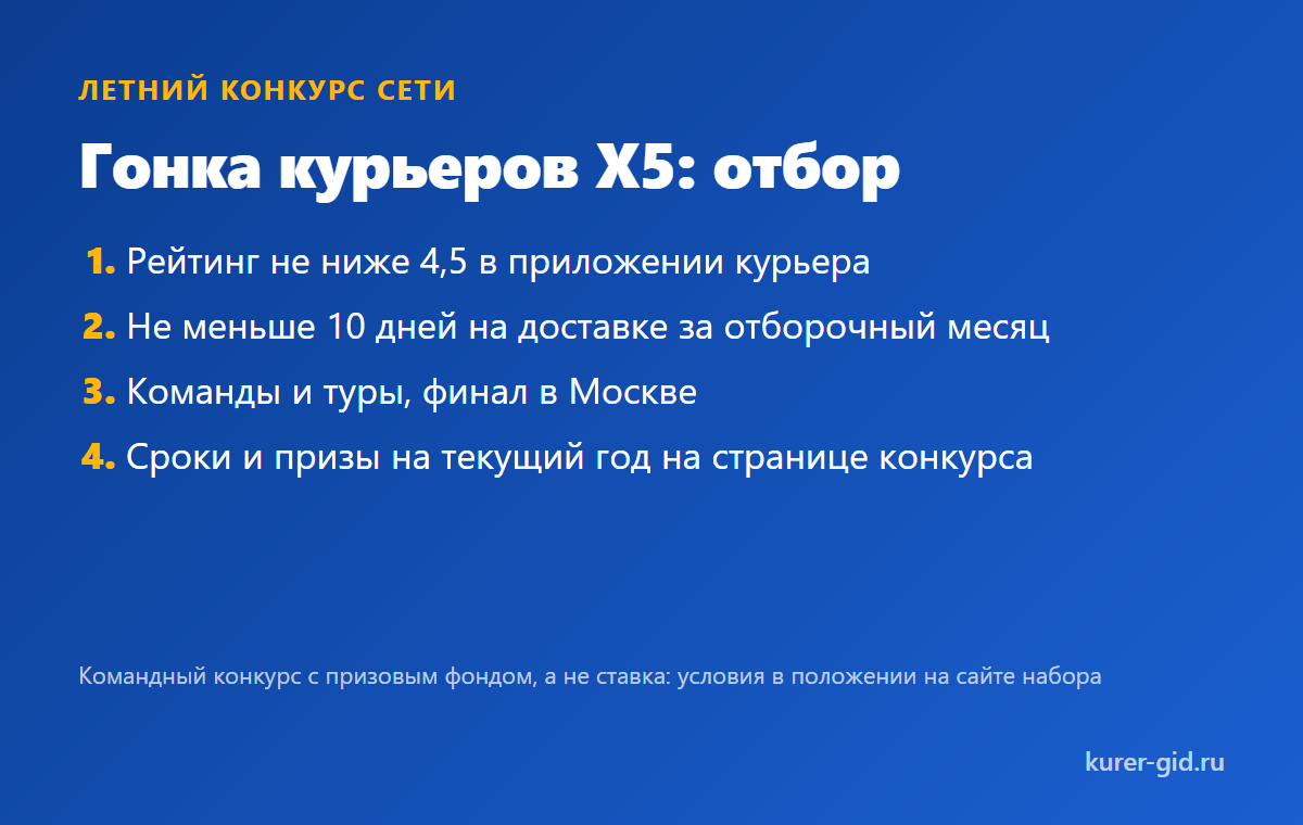 Гонка курьеров X5: условия отбора