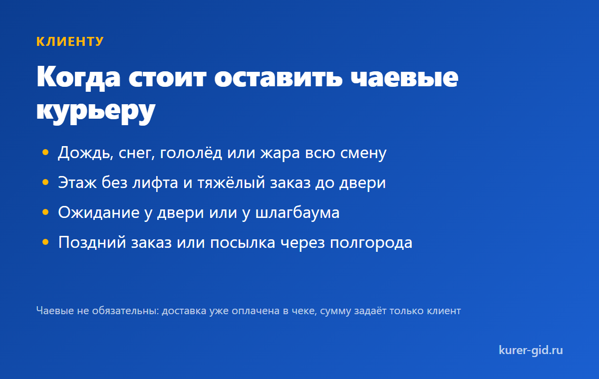 Когда клиенту стоит оставить чаевые курьеру