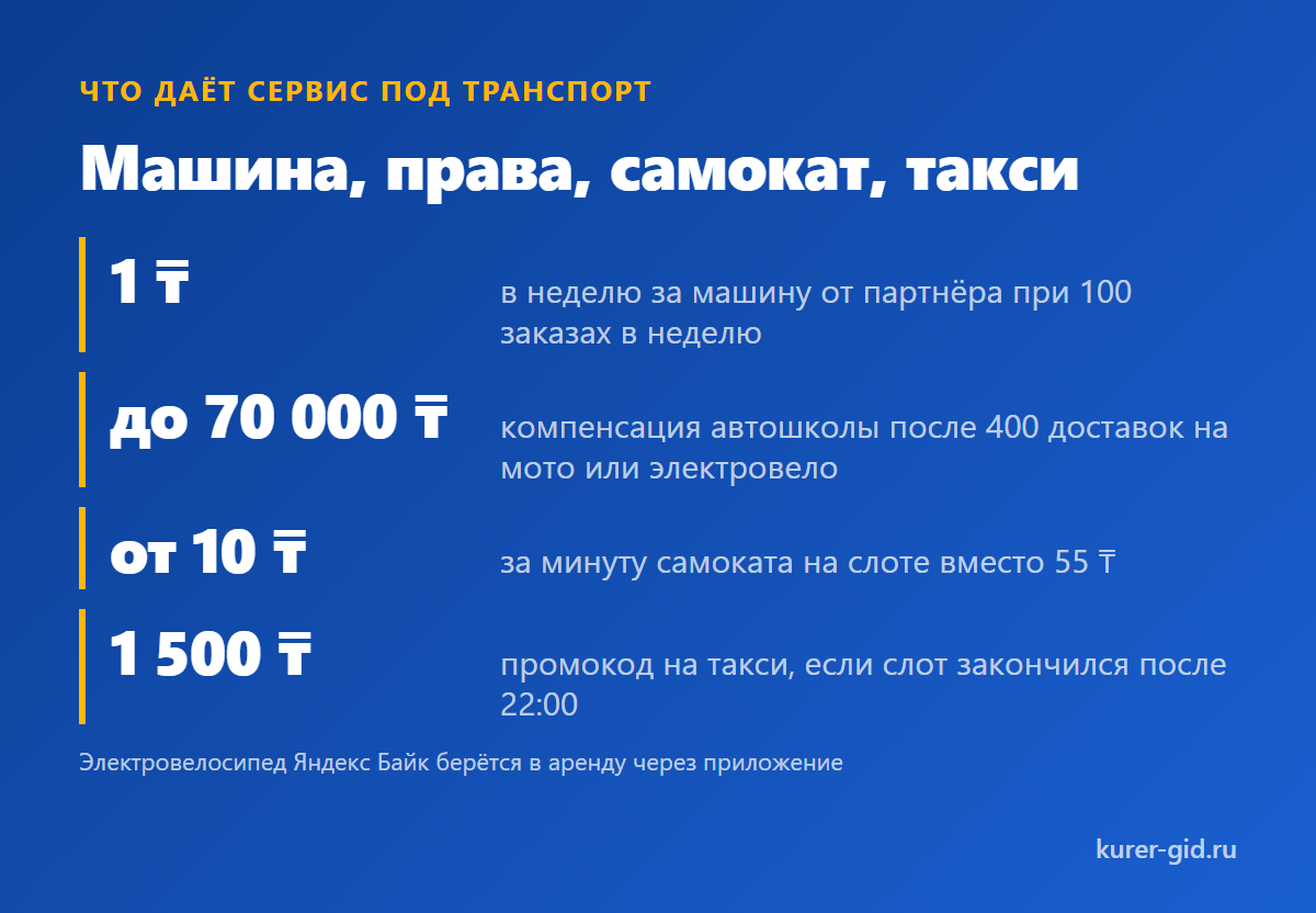 Что сервис даёт курьеру под каждый транспорт