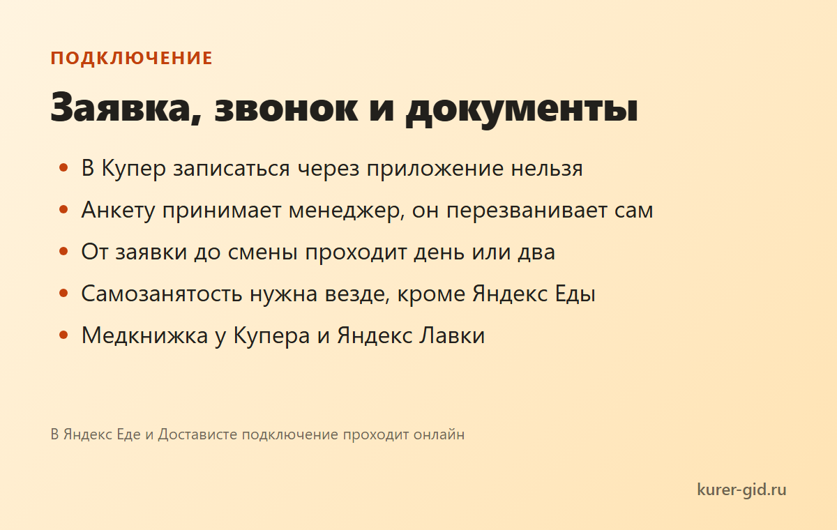 Заявка, звонок и документы