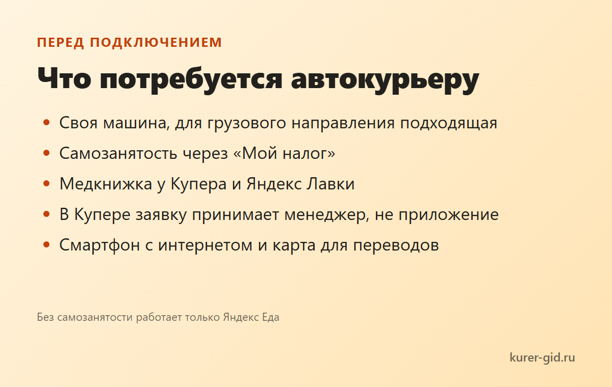 Что потребуется автокурьеру
