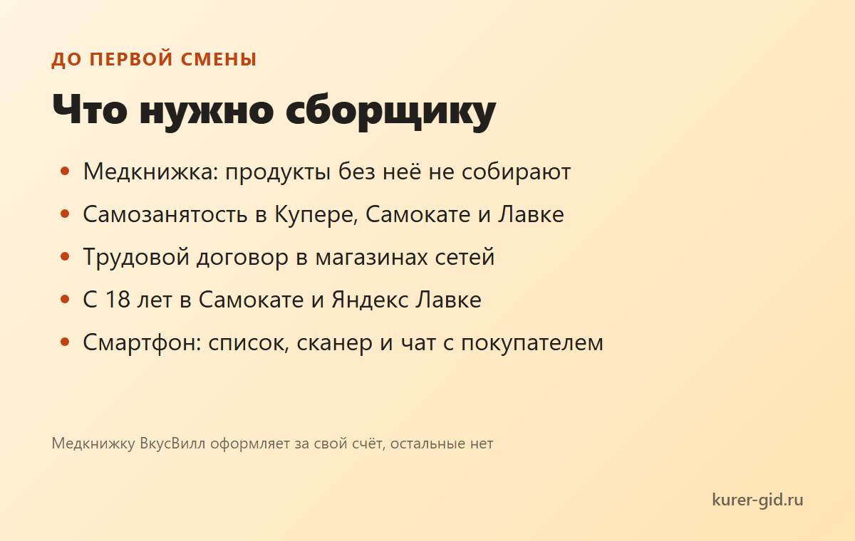 Что нужно сборщику до первой смены