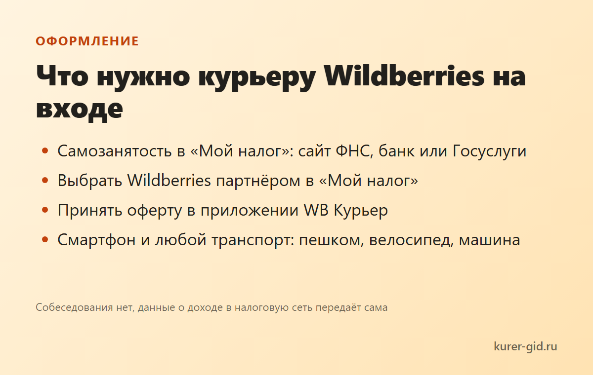 Что нужно курьеру Wildberries на входе: самозанятость, приложение, оферта