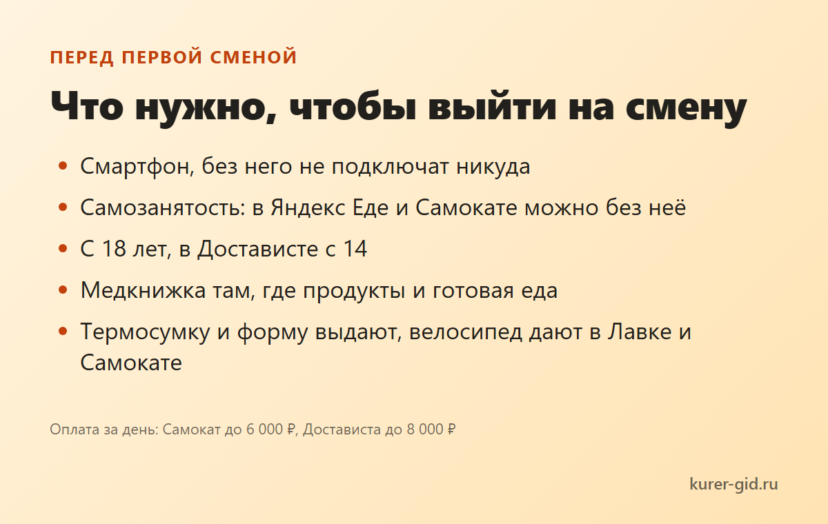 Что нужно, чтобы выйти на первую смену