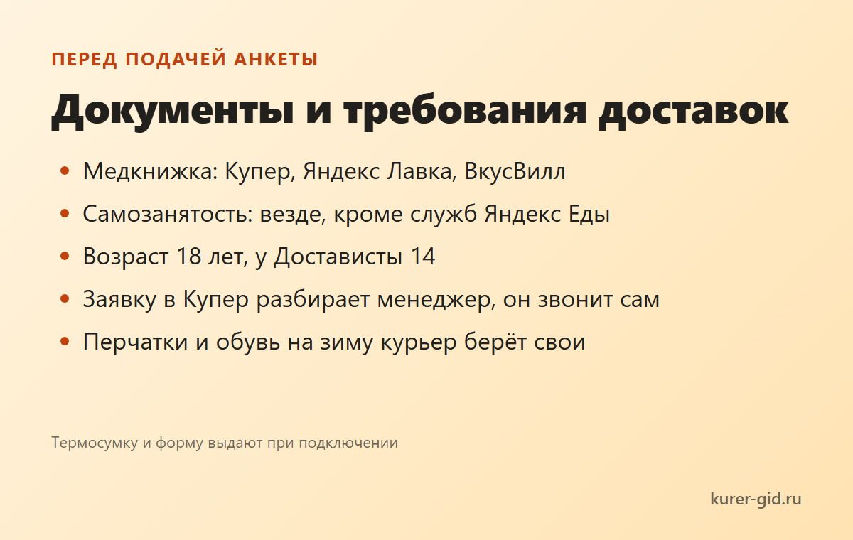 Документы и требования доставок