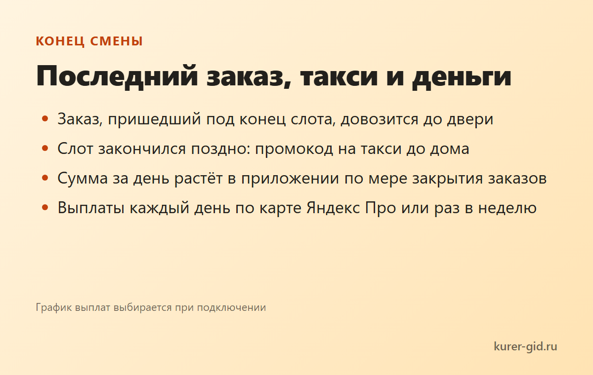 Конец смены: последний заказ, такси и выплата