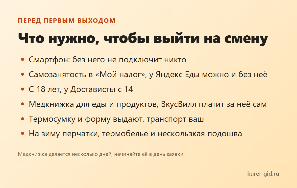 Что нужно, чтобы выйти на первую смену