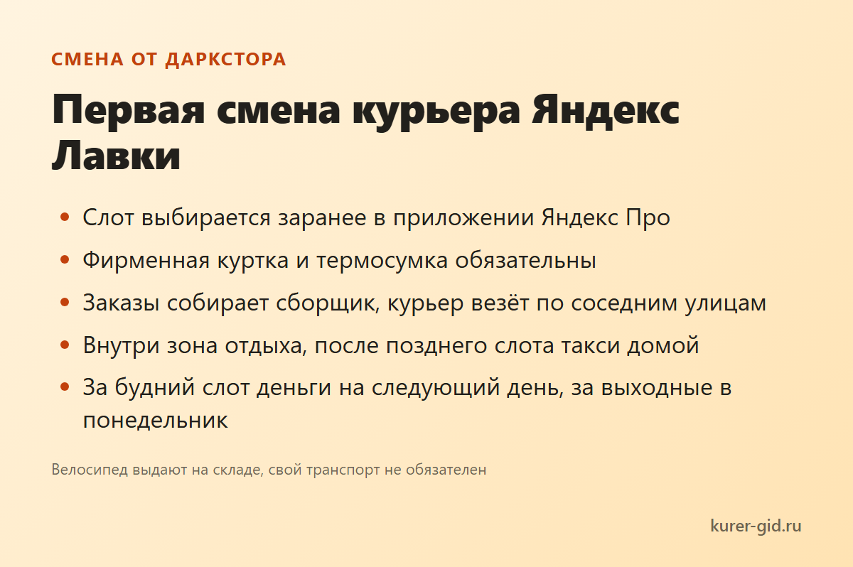 Первая смена курьера Яндекс Лавки от даркстора