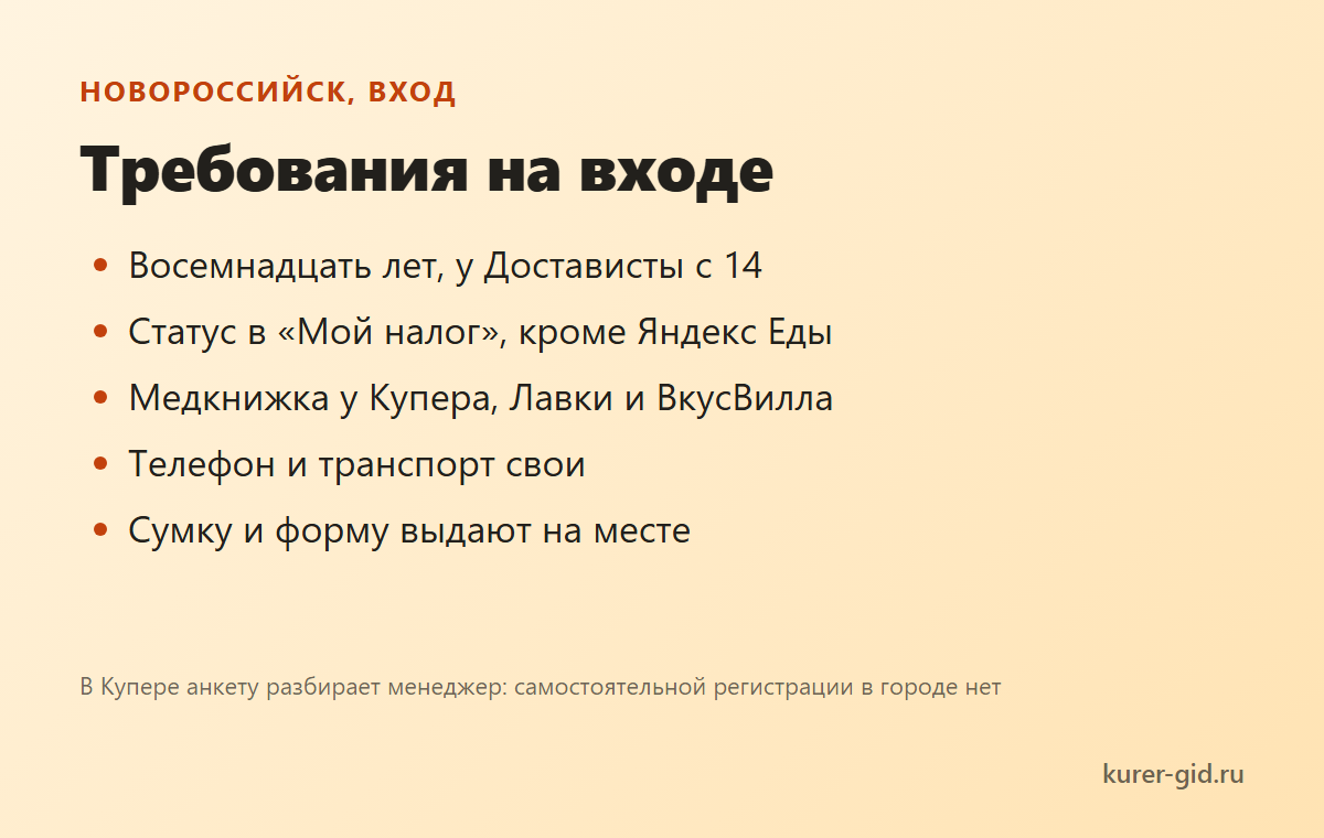 Требования на входе