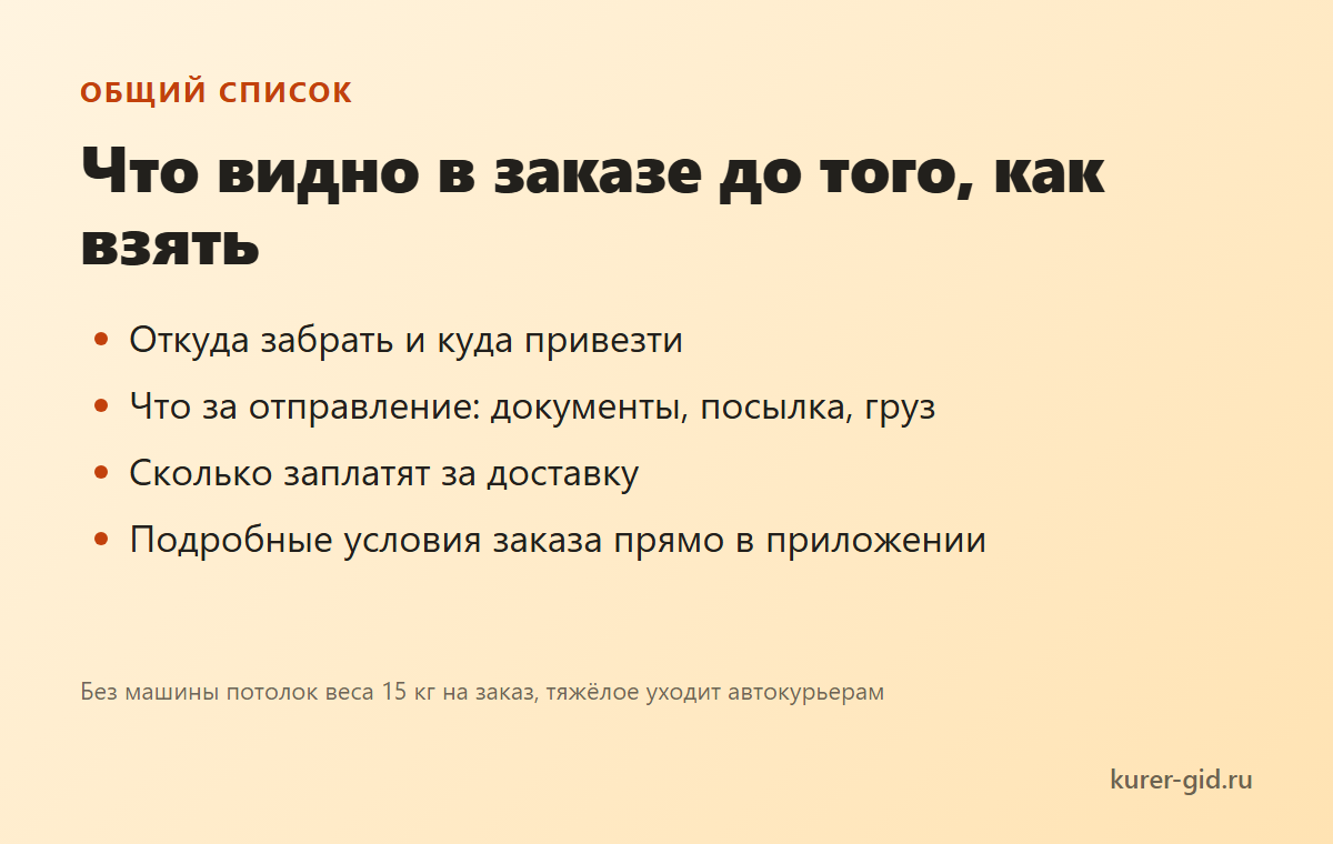 Что видно в заказе до того, как его взять