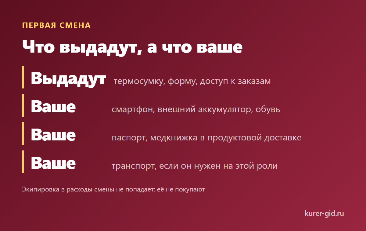 Первая смена: что выдадут, а что ваше