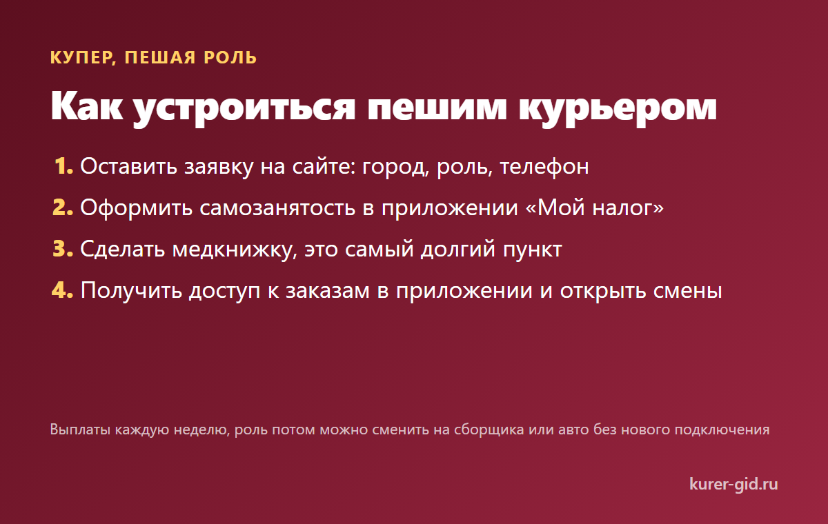 Как устроиться пешим курьером в Купер