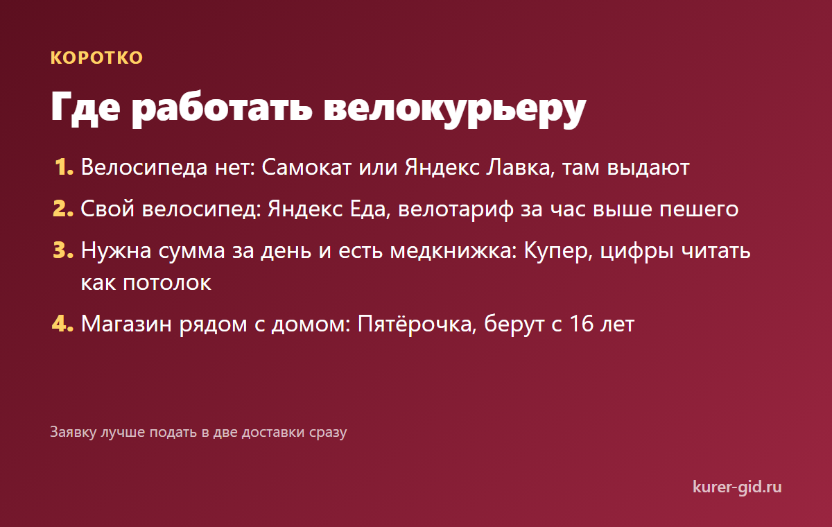 Где работать велокурьеру: коротко