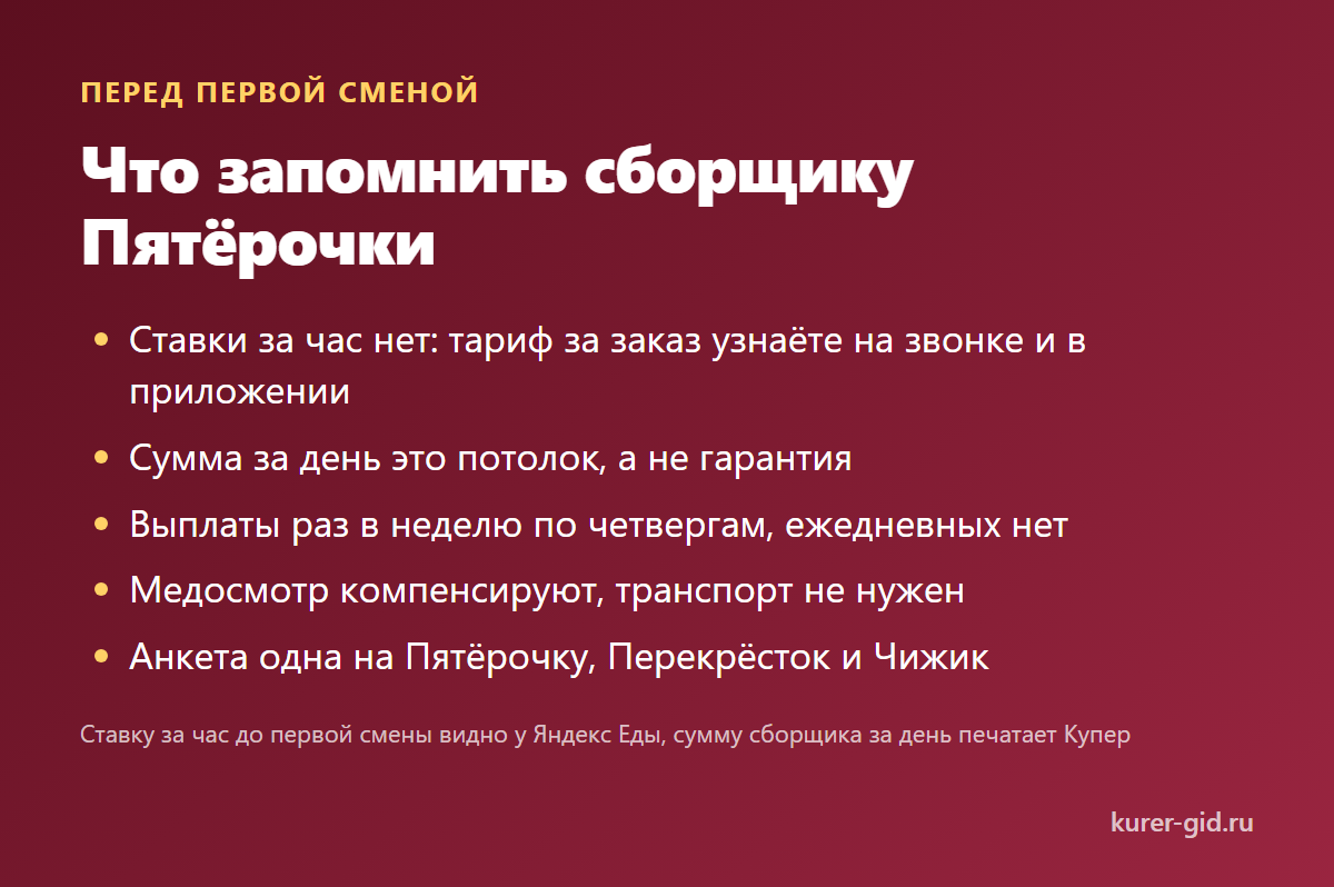 Что запомнить сборщику Пятёрочки перед первой сменой