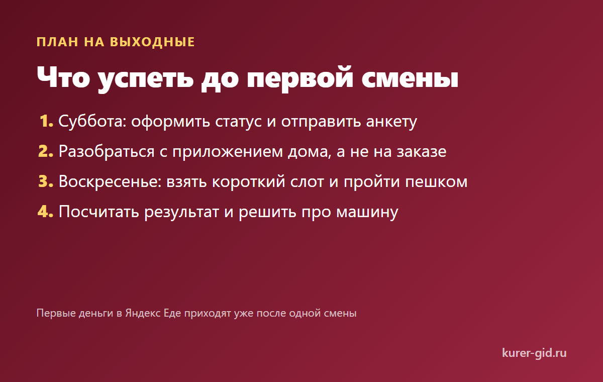 План выходных перед первой сменой