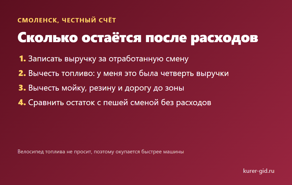 Сколько остаётся после топлива и дороги