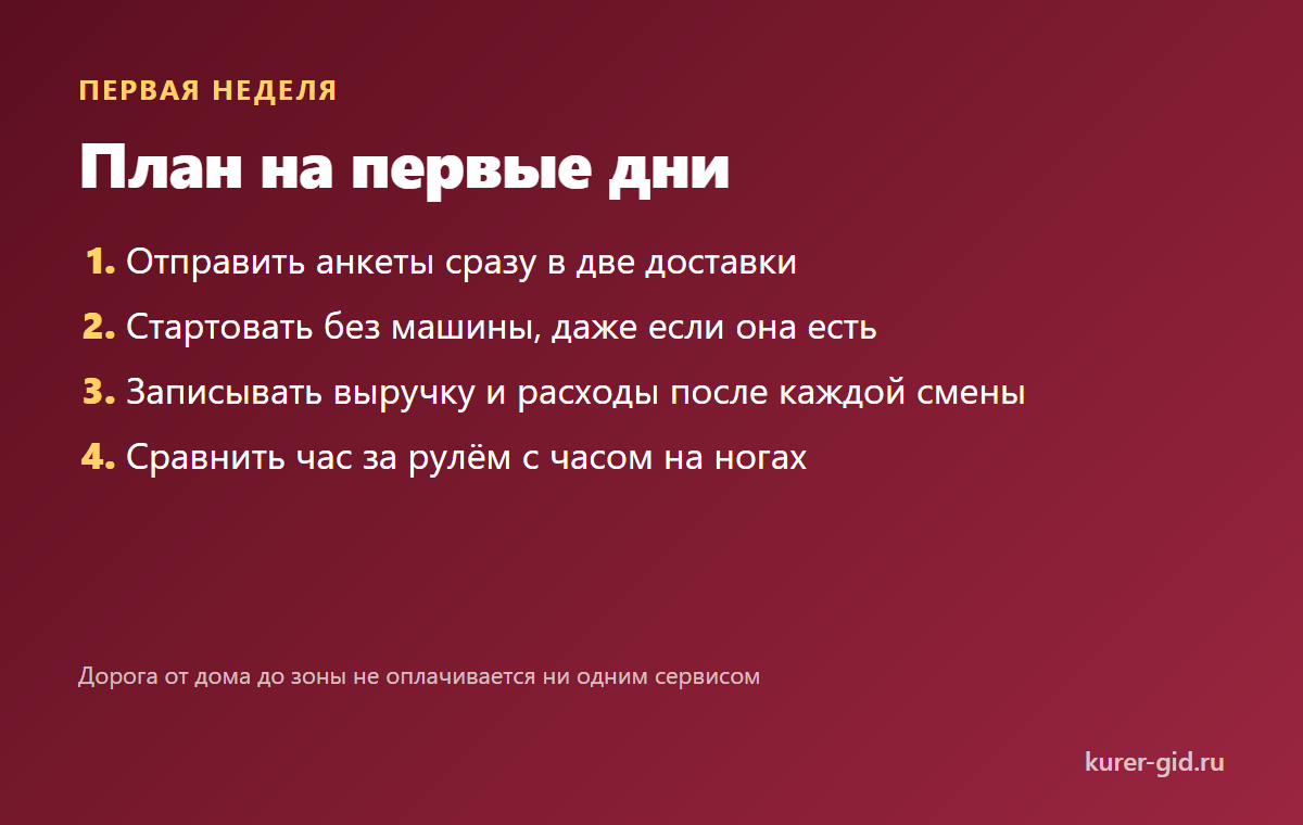 План на первые дни
